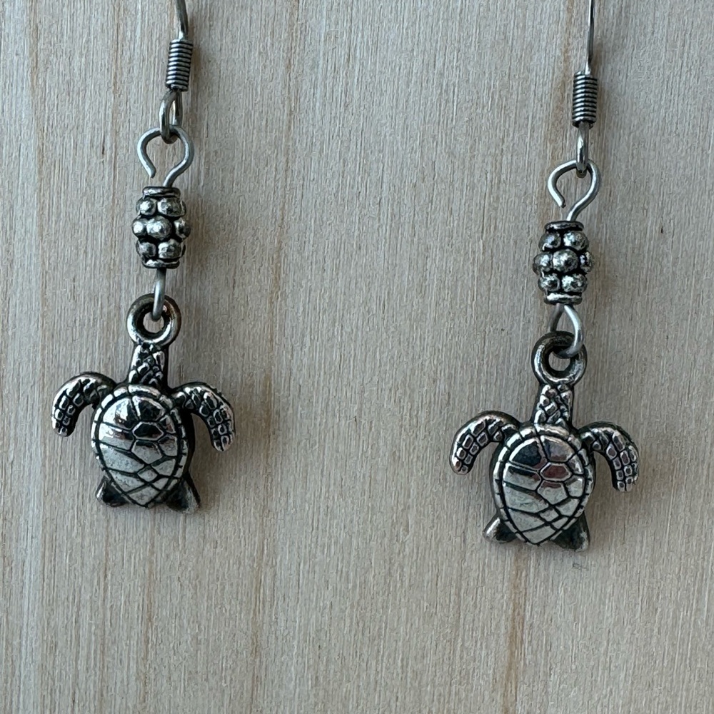 Silver Turtle Dangle Earrings